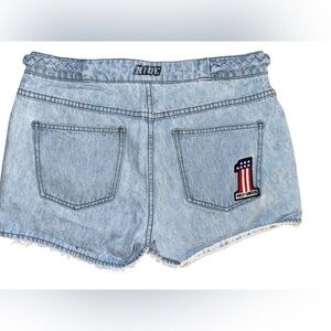 Harley-Davidson Light Blue Denim Jean Shorts with American Flag Patch